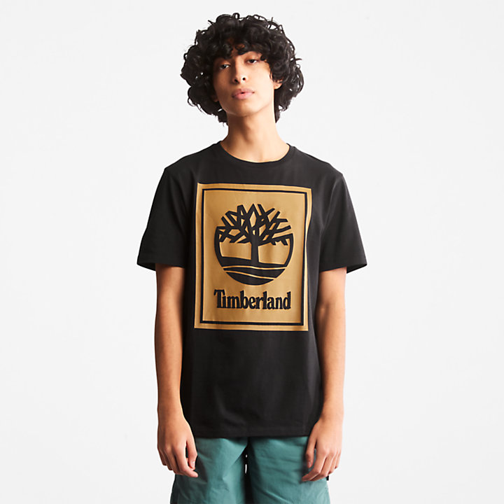 Timberland ALL GENDER LOGO T-SHIRT IN BLACK AND YELLOW